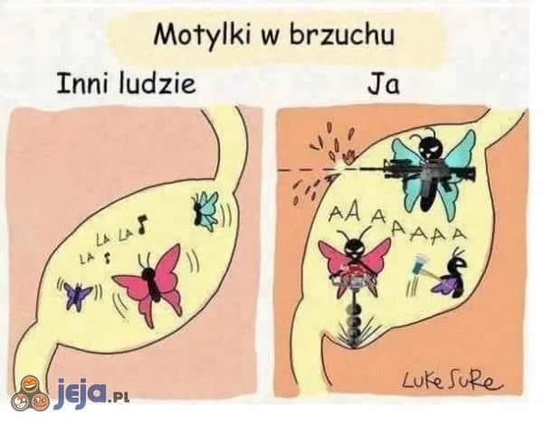 Motylki w brzuchu: śmieszne memy o miłości i stresie